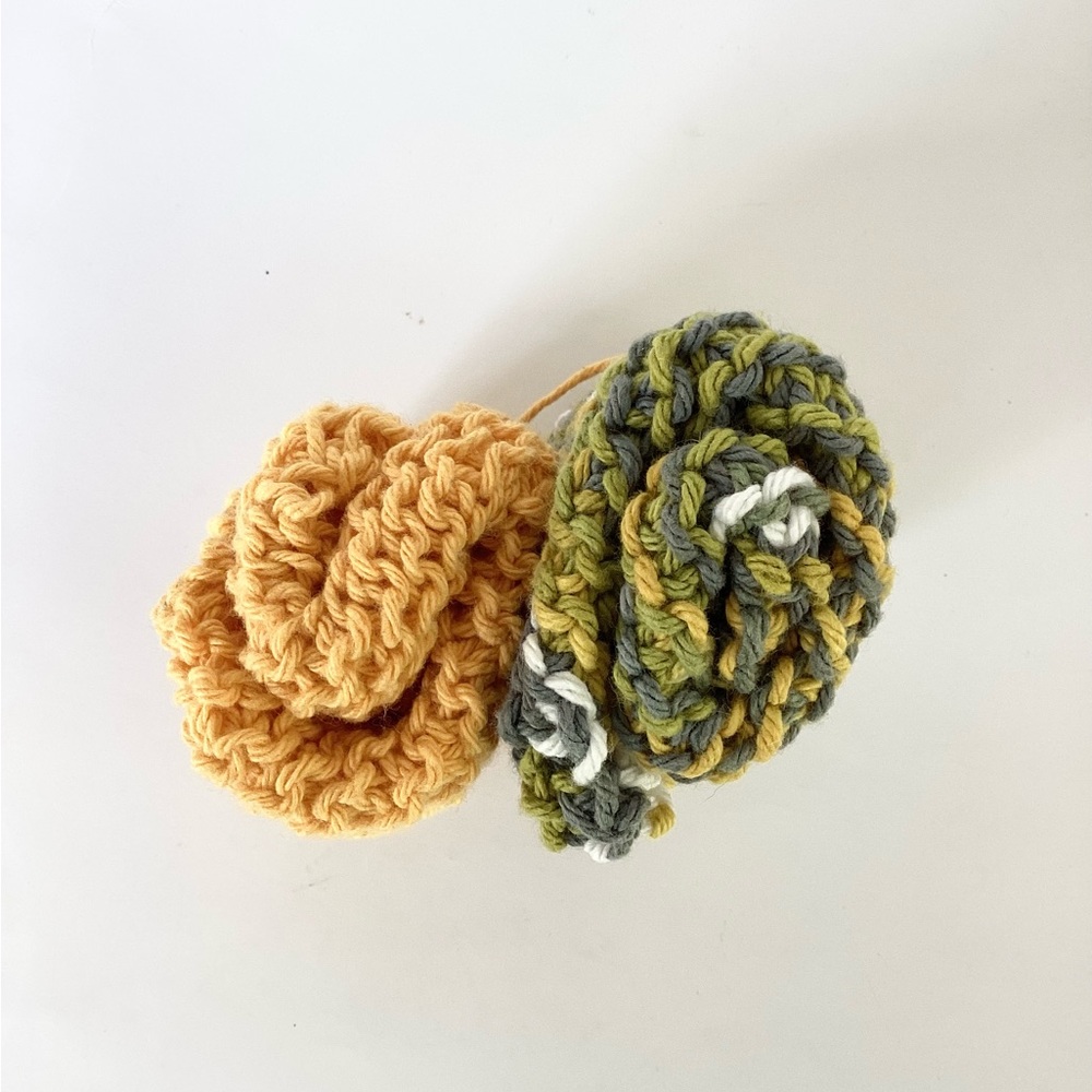 Dishcloth Washcloth Hand Crafted Gold Green Knit Cotton Rustic - Picture 12 of 16